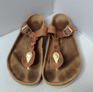 Birkenstock Women's Gizeh Brown Thong Braided Leather Sandals 38 US 7 MM